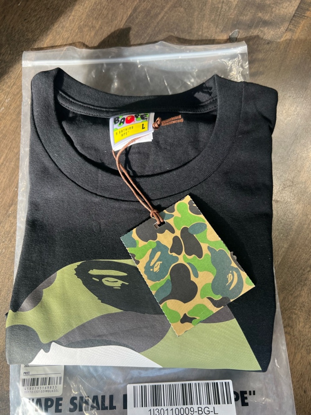 Bape Black Tee with Green Camo Graphic
